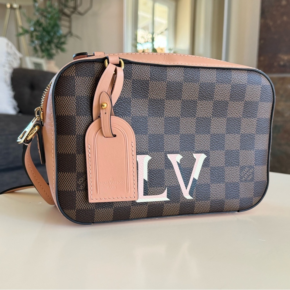 Louis Vuitton Brown Damier Ebene Canvas and Pink Leather Santa Monica Camera Bag - Picture 4 of 16